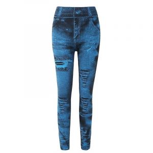 Femmes Imitation Distressed Denim Jeans Leggings Taille Haute Slim Élastique Yoga Pen - Neuf