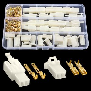120 Pièces 2.8mm Automobile Connecteur Kit,2 Broches de Fil Électrique Connecteur et Femelles Sertir Cosse Assortiment,pour Moto,Voiture,Camion,Scooter,Bateaux Électrique - Neuf