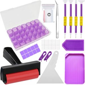 Ayuhr-Diamond Painting Accessoires, 77pièces Kits Doutils Et Daccessoires De Peinture Diamant 5d Diy Avec Rouleau De Peinture Diamant Et 28 Grilles, Boîte De Broderie Diamant Pour Peinture Diamant - Neuf