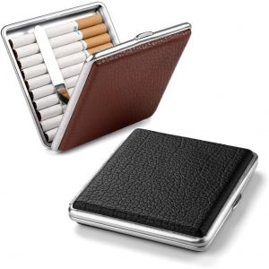 2 Pcs Étui à Cigarettes Noir Brun en métal/Cuir PU de Haute qualité, élégant étui à Cigarettes retenu grâce à l'application Brune en étui à Cigarettes en Cuir PU Étui à Cigarettes pour 20 Cigarettes - Neuf