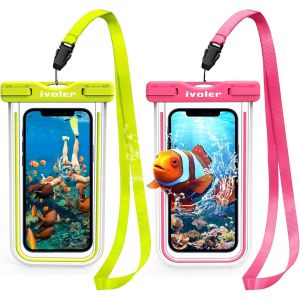 Kal-[Pack De 2 Pochette Étanche Téléphone [Certifiée Ipx8] Etui/Housse/Coque Étanche Smartphones Universel Sac Protection Pour Iphone, Samsung, Huawei, Jusqu'à 6,8 Pouce (Vert+Rose) - Neuf