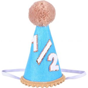 ERYI-Chapeau Demi-Anniversaire 1/2 Pour Bébé Garçon Et Fille De 6 Mois - Chapeau Conique Bohème Bleu Mignon Pour Gâteau - Accessoires Photo Pour Enfants - Décorations De Fête D'Anniversaire À Moitié - Neuf