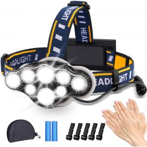Lampe Frontale Led Rechargeable, Ultra Puissante Lampe &Agrave; 8 Del De 18000 Lumens, Torche Frontale &Eacute;tanche Et L&eacute;ger, Parfait Pour Le Camping, La P&ecirc;che, La Cave, Le Jogging Et La Randonn&eacute;e - Neuf