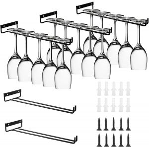 JEXNOVASHOP-5 Pi&egrave;ces Porte-Verres Suspendu 30cm M&eacute;tal Noir Support Verre &agrave; Pied pour Armoire et Bar - Neuf