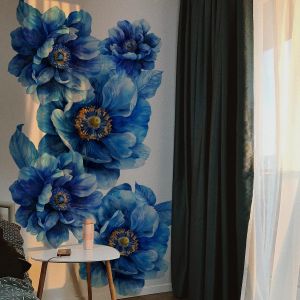 Grande fleur de pivoine 3D en tissu boh&egrave;me bleu - AQSACOKIYA- pour chambre de fille, salon, bureau, maison - Neuf