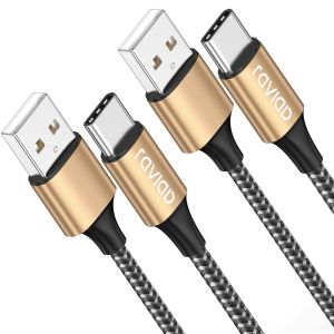 Câble USB C [2M, Lot de 2], Cable USB C Charge Rapide Nylon Tressé 3.1A Chargeur Type C pour iPhone 16 15, Samsung Galaxy S21 S20 S8 S9 S10 A50 A51 A20e, Huawei P40 P30 P20, Redmi Note 10- Or - Neuf