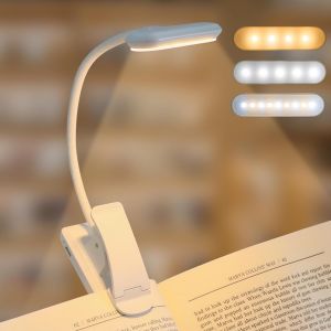 Lampe De Lecture, Liseuse Lampe Clip Usb Rechargeable, 3 Modes Protection Des Yeux(Blanc/Froid/Mixte), Gradation Progressive, 360°Cou Flexible, Portable, Pour Veilleuse Lire Au Lit(Blanc) - Neuf
