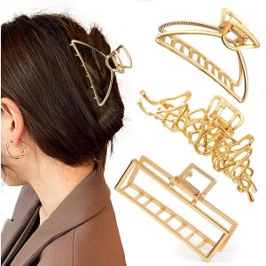 Kal-Lot De 3 Grandes Pinces À Cheveux Résistantes Et Mignonnes En Alliage De Métal Doré Pour Femmes Et Filles, Pour Cheveux Épais Et Fins, Tendance Pour Fête Et Mariage - Neuf