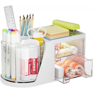 Organiseur de Bureau,360 Degrés Rotatif Organiseur de Bureau,5 Compartiments Boîte de Rangement pour Fournitures Artistiques pour Maison(Blanc) - Neuf