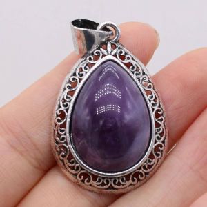 Pendentifs En Pierre Naturelle, Goutte D'eau, Opale Lapis Lazuli Pour La Fabrication De Bijoux, Collier Pour Femmes, Cadeaux--Amethyst - Neuf