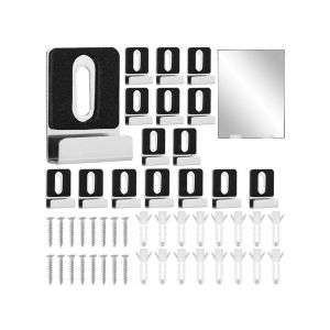 Kit de 16 supports de miroir en m&eacute;tal avec clips et vis pour fixation murale - Neuf