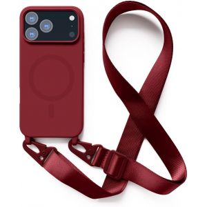LORANKA-Coque avec Cordon pour iPhone 17 Pro Max.Compatibilit&eacute; Chargeur sans Fil.Silicone avec Cordon Case,Couleur Solide-Rouge - Neuf