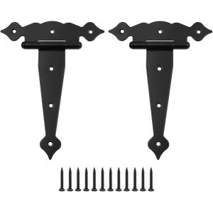 Lot De 2 Charni&egrave;res De Porte Pour Abri De Jardin Charni&egrave;re Robuste T Avec Sangle 203mm/8"" Acier Inoxydable Charni&egrave;res T Porte Porte Grange Forg&eacute; Avec Vis Pour Portails, Abris, Portes Fen&ecirc;tres - Neuf