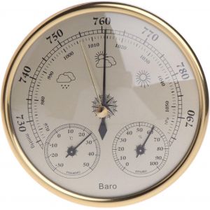 SUBZONAL-Barom&egrave;tre Mural 3 en 1 Barom&egrave;tre M&eacute;nager Thermom&egrave;tre Hygrom&egrave;tre Station M&eacute;t&eacute;o Suspendue Pression HPa Jauge Air M&eacute;t&eacute;o Instrument,Golden - Neuf