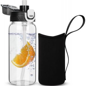 Eryi-0.6l Gourde En Verre Avec Paille, 600ml Bouteille D'eau En Verre Borosilicaté Anti-Fuite Pour Enfants, École - Neuf