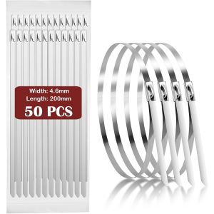 Lot De 50 Attaches De Câble En Acier Inoxydable 304 Robustes-Résistantes Aux Uv-Pour Clôture Extérieure Et Reliure-4,6 X 200 Mm - Neuf