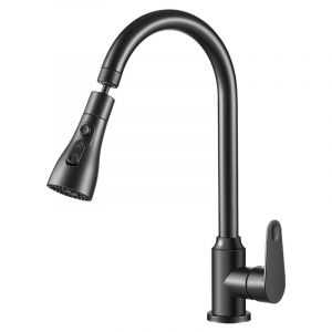 Robinet mitigeur de cuisine, robinet mitigeur d'évier de cuisine en laiton (noir) - Neuf