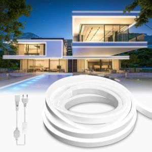 ChenQuanSarl-Ruban Led Néon 2M, Exterieur Blanc Lumière De Bande 220V Lumineuse 120 Led/M Étanche Ip65 Lampe De Flexible Imperméable Découpable Intérieure,Inclus Adaptateur Secteur,Pour Chambre, Cuis - Neuf