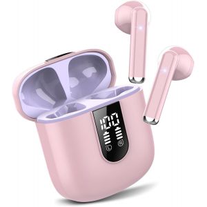 JGD-Casque Bluetooth, &Eacute;couteurs 5.4 avec St&eacute;r&eacute;o HiFi Immersif, Mini Int&eacute;gr&eacute; 4 HD Mic, Casque Bluetooth IP7 Imperm&eacute;ables, Confort Casque sans Fil avec LED 30 Heures, Rose (2025) - Neuf