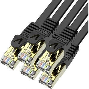 Cable Ethernet 5m 5 pi&egrave;ces, Cable Rj45 Cat 7 Plat haute vitesse avec connecteur RJ45 plaqu&eacute; or, Cable Ethernet blind&eacute; Cable internet Haut D&eacute;bit 10 Gb/s - 750 MHz Noir - Neuf