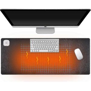 Tapis de bureau chauffant avec commande à 3 vitesses,tapis de souris en cuir PU 31 x 13 pouces pour les jeux de bureau et chauffe-mains - Neuf