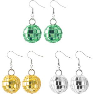 Boucles D'oreilles Boule Disco, 3 Paires Boucles D'oreilles Boule Miroir, Boucles D'oreilles Disco 70s 80s, Vêtements De Fête Disco, Accessoires De Mode Rétro - Neuf