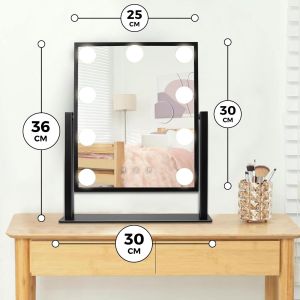Hollywood Makeup Mirror With Lighting &iquest; Dimmable Led Mirror With 10x Magnification &iquest; 36 X 30 Cm &iquest; Black - Neuf