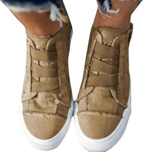 Chaussures De Soutien De L'arche &Agrave; Ressort Semelle &Eacute;paisse Chaussures En Toile D&eacute;contract&eacute;es Avec Fermeture &Agrave; Sangle &Eacute;lastique Mise En Place Rapide Pour Les Femmes Au Quotidien Kaki,40 - Neuf