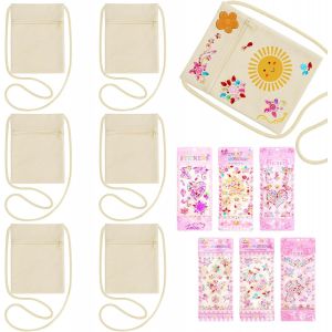 MEVRONISSHOP-6 Sacs en Tissu &agrave; Peindre, 17*13cm Sac en Tissu &agrave; Peindre pour Enfant avec 6 Autocollants Strass, Sac en Tissu &agrave; Colorier pour Cadeau/&Eacute;v&eacute;nement, Sac en Tissu Bricolage pour Peinture Est - Neuf