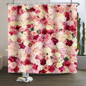 Uaa-Rideau De Douche Printemps Rideau De Douche Mural Fleurs Roses Rideau De Douche Floral Roses Colorées En 3d Rideau De Douche Romantique Tissu Imperméable Et Lavable En Machine 105x160cm - Neuf