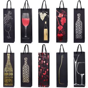 10 sacs à bouteilles sacs à cadeaux pour vin, prosecco et champagne 36 x 12 x 10 cm Noir Or - Neuf