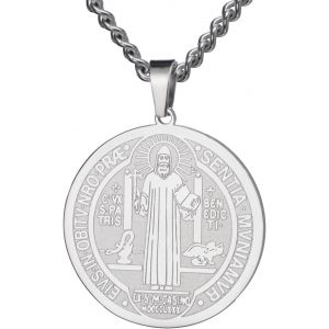 Kal-Collier De Sceau Saint Beno&icirc;t En Acier Inoxydable Pendentif Saint Beno&icirc;t Croix J&eacute;sus Amulette Religieuse De Force Paix Pri&egrave;re Bijoux Pour Hommes Femmes - Neuf
