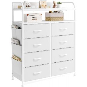 Ulteronixshop-Commode Chambre, Meuble de Rangement, Commode avec Poches lat&eacute;rales, 8 Tiroirs Meuble Rangement, Meuble Chambre, Cadre en M&eacute;tal, Blanc - Neuf