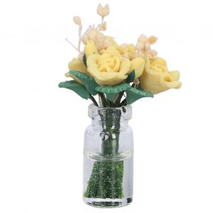 Rose jaune pour maison de poupee 1:12, modele mignon, miniature, en argile, decoration florale, accessoires, cadeau - Neuf