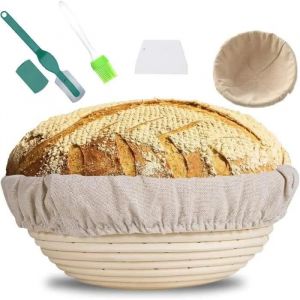 Banneton rond LImpermabilit Panier25 cmpour Pain et pte 1000g avec Doublure grattoir Blanc Gratuit BrosseLame - Neuf