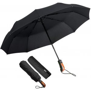 Parapluie Pliant, Parapluie Homme Pliant Solide Compact Noir, Parapluie Pliable Automatique Imperm&eacute;able En Teflon, Parapluies Voyage Anti Vent Pour Femme Avec 10 Baleines De Diam&egrave;tre 106 Cm - Neuf