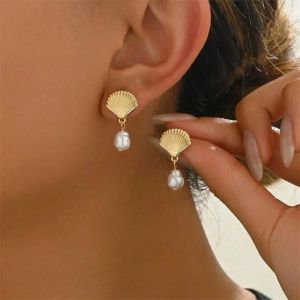 Er25y0034-1 - Boucles D'oreilles Élégantes Avec Pendentif En Imitation De Perles Pour Femmes,Bijoux De Luxe,Coquille,Étoile De Mer,Breloque,Bohème,Cadeau De Fête - Neuf