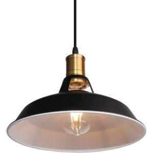 Kal-Suspension Lustre Industrielle Vintage Luminaire Plafonnier E27 Salon Abat-Jour Plafond En Métal Rétro Style Nordique Design Câble Réglable (Noir&blanc, 1pcs) - Neuf