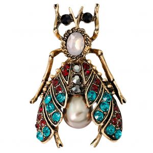 Broche Abeille En Alliage Avec Strass Et Fausse Perle (Verte) - Neuf