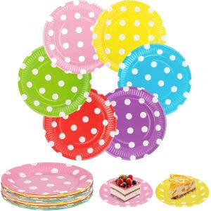 Checarzhn--No1-Assiettes Carton Couleur, 36 Pcs Assiette Jetable, 18 Cm Diy Rondes Assiettes De Fête, Jetables Assiettes En Papier Multicolores Pour Les Fêtes Pique Niques Anniversaire - Neuf