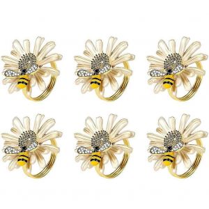 Lot De 6 Ronds De Serviette Daisy Sunflower,Porte-Ronds De Serviette Abeille En Or - Neuf