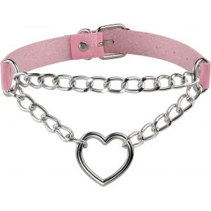 Kal-Choker Punk Gothique Cuir Pu Ras De Cou À Chaîne Coeur Collier Rock Femme Homme Réglable - Neuf