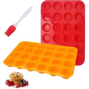 Lot De 2 Moule &Agrave; Muffins En Silicone Sans Bpa,Anti-Adh&eacute;sif Plaque &Agrave; Muffins,Moule Cupcake Pour 24 Mini Muffins,Moule Mini Muffin R&eacute;siste Au Lave-Vaisselle Pour Brownies,G&acirc;teaux (33 X 22 X 2,5 Cm) - Neuf