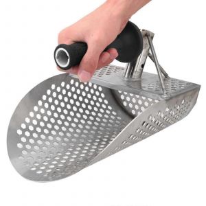 Pelle &agrave; sable pour la d&eacute;tection de m&eacute;taux, outil de tamisage rapide en acier inoxydable avec manche en plastique et trous hexagonaux pour la chasse au tr&eacute;sor - Neuf