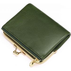 CAUC-Petit Portefeuille Compact pour Femme en Cuir v&eacute;ritable avec Fermeture &eacute;clair et Serrure &agrave; Baiser, Blocage RFID de Portefeuille en Cuir Bifold avec Plusieurs emplacements pour Cartes et - Neuf