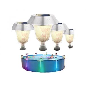 Lampes Solaires De Piscine - Lot De 4 - Allumage Automatique - Ip65 &Eacute;tanche - Rgb Et Blanc Chaud - Neuf