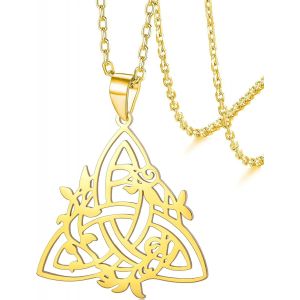 Kal-Collier N?ud Celtique En Acier Inoxydable Avec Pendentif En Forme De N?ud De La Trinité Irlandaise Avec Pendentif Triangle Avec Feuille De Vigne - Bijoux Pour Homme Et Femme - Neuf