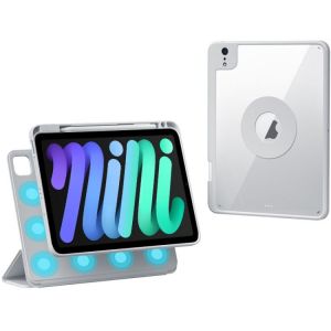 &Eacute;tui En Cuir Rotatif Magn&eacute;tique D&eacute;tachable Pour Ipad Mini 6 / Mini 2024 Avec Emplacement Pour Stylo - Gris Argent&eacute; - Neuf