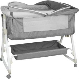Lit B&eacute;b&eacute; Cododo - Avec Matelas, Mode Bascule Pour Bercer B&eacute;b&eacute;, C&ocirc;t&eacute; Repliable, Hauteur R&eacute;glable, Fen&ecirc;tres En Filet, Roues Et Sac De Voyage - 0-6 Mois (92 * 58 * 70-90cm (Gris)) - Neuf