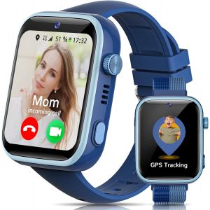 4G Montre Connect&eacute;e Enfants, Montre Telephone Enfant &Eacute;cran HD de 1,83 Pouces, Appels, Appels Vid&eacute;o, Chat Vocal, Whatsapp, Wi-FI, GPS, SOS, &Eacute;tanche IP68, Mode &Eacute;cole, Podom&egrave;tre, R&eacute;veil (Bleu) - Neuf